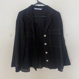 Zara Women's Top/Blouse Button Up Shirt. Size Medium Black